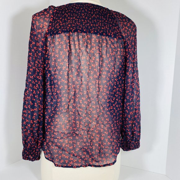 JOIE Vivette Shirt - Sheer Floral Silk Peasant Top - Picture 4 of 7